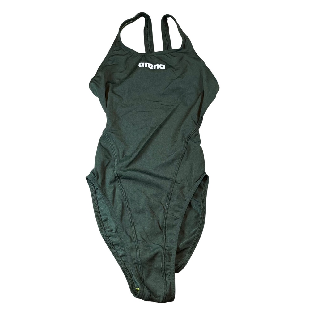 Arena Womens Team Swimsuit Swim Tech Solid Dark Sage Artic Lime 28 NEW